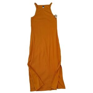 Old Navy Ribbed Tank Maxi Dress Size M Orange NWT Side Slits Sleeveless Bodycon